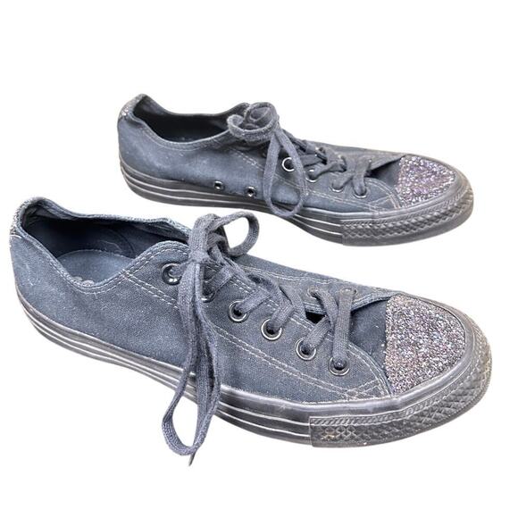 Converse Size 8.5 Navy Blue Glitter Toe Chuck Taylor Unique Skater Girly Sneaker - Picture 2 of 9